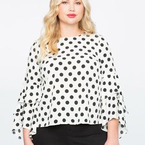 NWT Eloquii B&W Polka Dot Flare Sleeve Top
